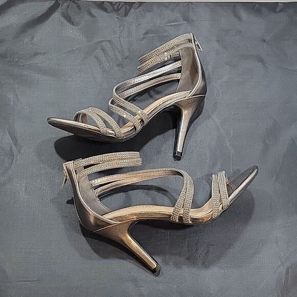 CHRISTIAN SIRIANO WOMEN'S PU ANKLE STRAP OPEN TOE RHINESTONE  HEELS SANDALS - Picture 11 of 14